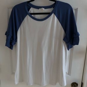 Charming Charlie Ruffled Sleeve Baseball Tee